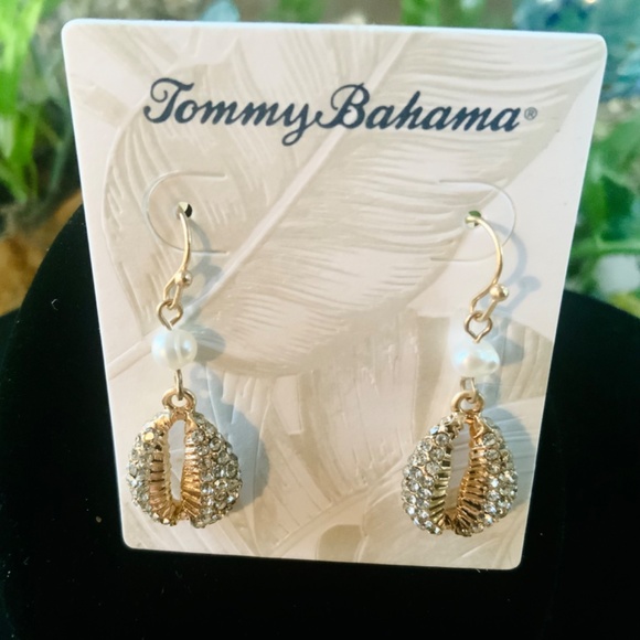 TOMMY BAHAMA EARRINGS CRYSTAL SHELL / FRESHWATER PEARL ⭐️  BEACHY BOHO - Picture 3 of 8